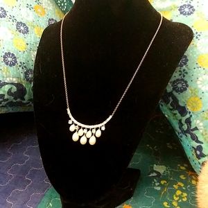 Pearl and white sapphire set in sterling formal wear necklace.